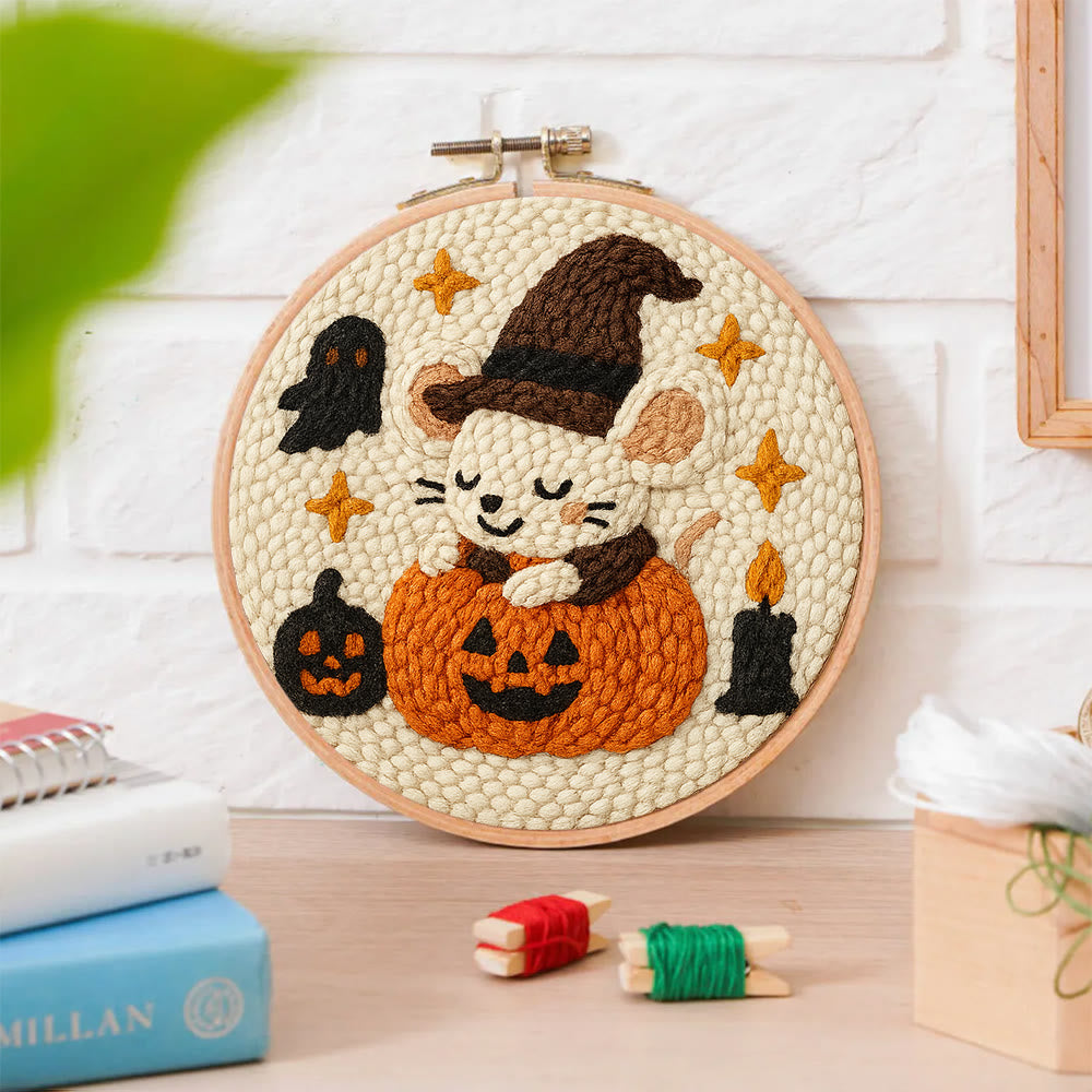 Pumpkin Mouse Punch Needle  Kit - Adorable Animal Craft | Spooky Halloween Decor - image 3