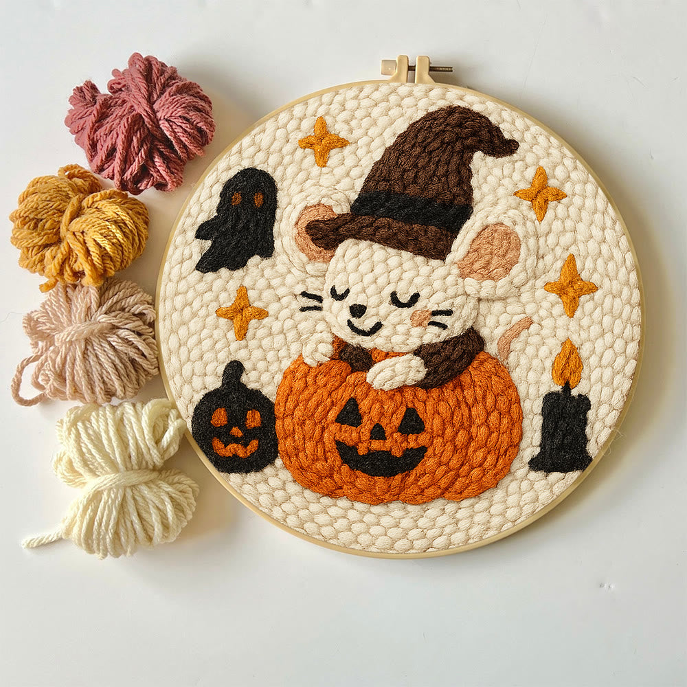 Pumpkin Mouse Punch Needle  Kit - Adorable Animal Craft | Spooky Halloween Decor - image 4