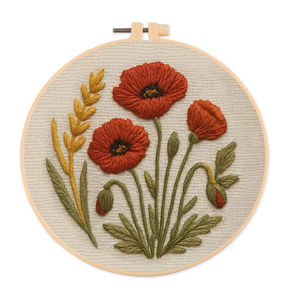 Rubbyoo Embroidery Kit - Forest Insects And Plants Series| Flower Handmade Craft | Landscape Stitch Artwork - Red flower - image 1