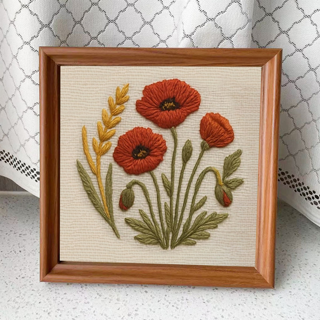 Rubbyoo Embroidery Kit - Forest Insects And Plants Series| Flower Handmade Craft | Landscape Stitch Artwork - Red flower - Embroidery Kit Plus An Extra Frame - image 9