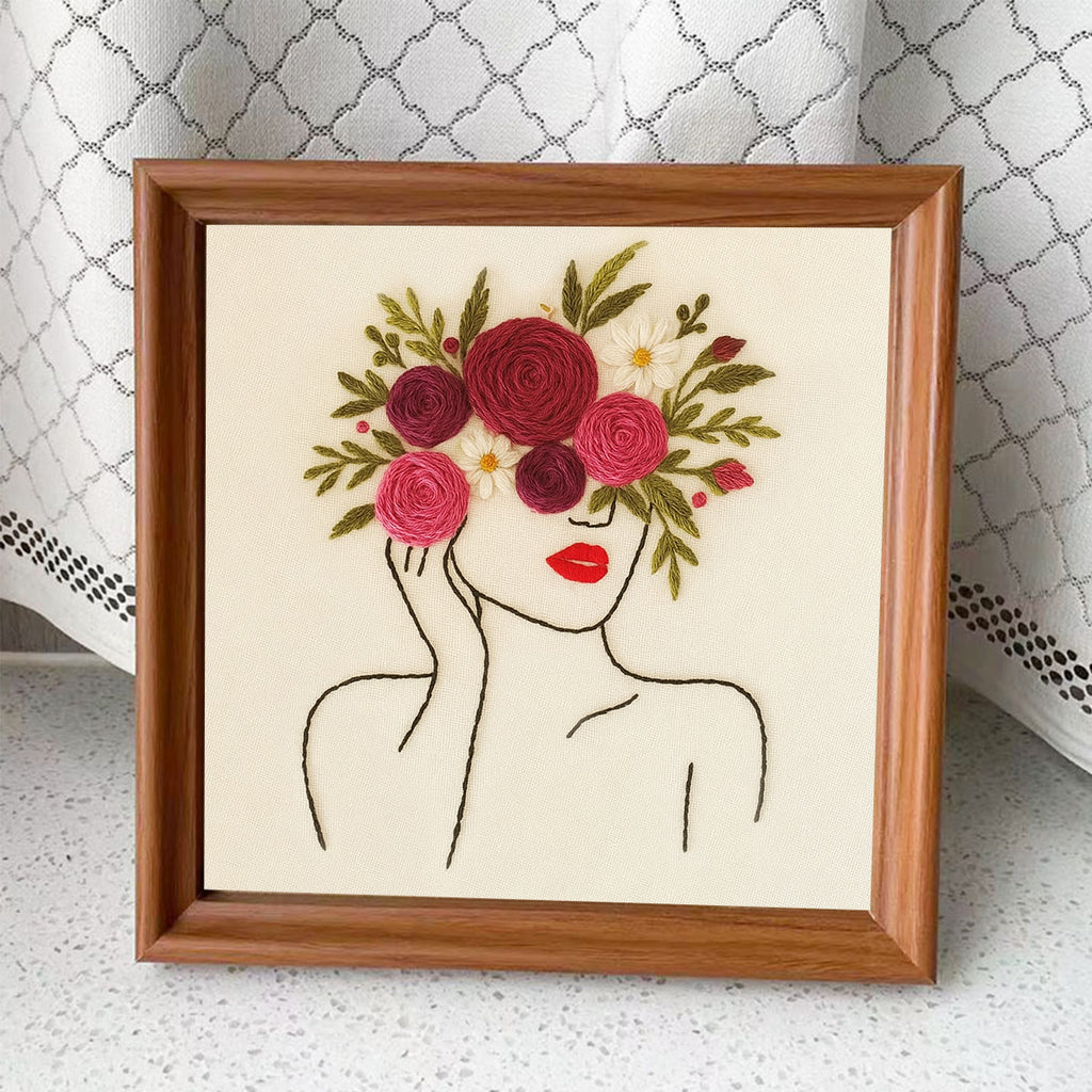 Rubbyoo Embroidery Kit - Floral Female Series |  Diy Stitching Gift | Perfect For Home Decor - B-Embroidery Kit Plus An Extra Frame - image 11