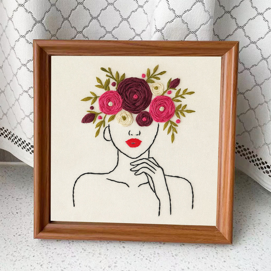 Rubbyoo Embroidery Kit - Floral Female Series |  Diy Stitching Gift | Perfect For Home Decor - A- Embroidery Kit Plus An Extra Frame - image 8
