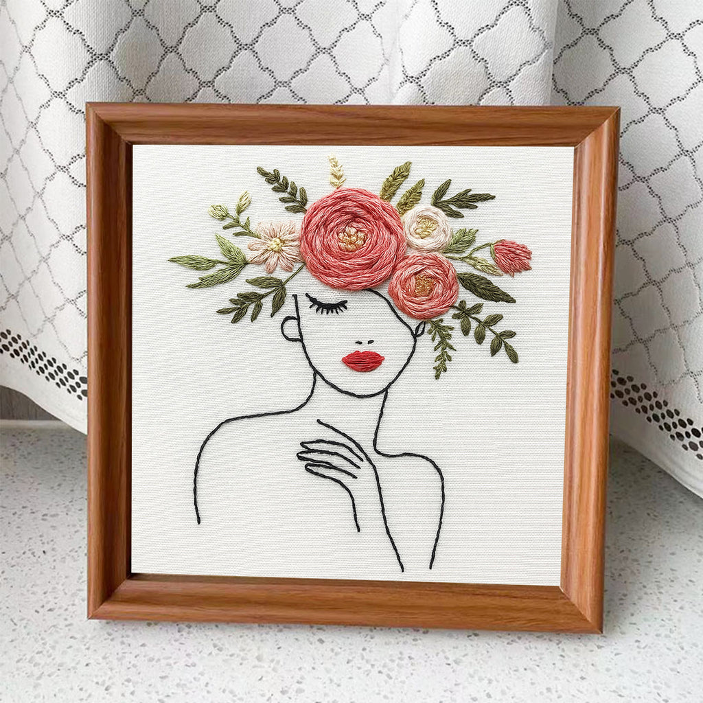 Rubbyoo Embroidery Kit - Floral Female Series |  Diy Stitching Gift | Perfect For Home Decor - C-Embroidery Kit Plus An Extra Frame - image 10