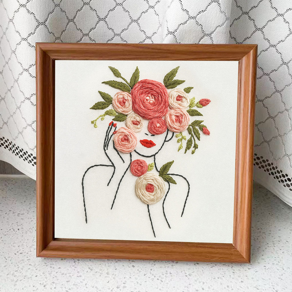Rubbyoo Embroidery Kit - Floral Female Series |  Diy Stitching Gift | Perfect For Home Decor - D-Embroidery Kit Plus An Extra Frame - image 9