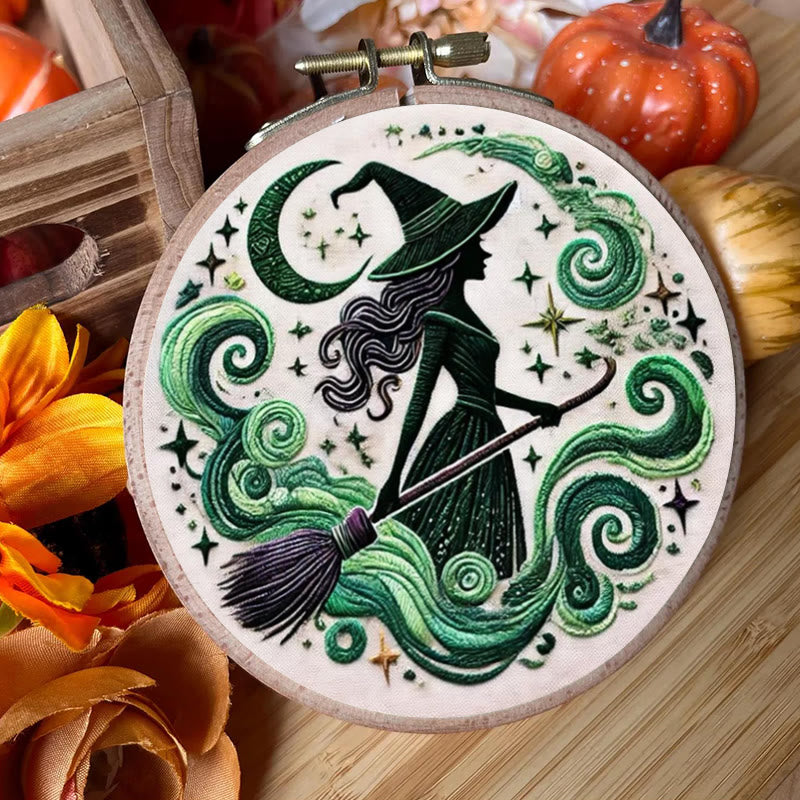 Rubbyoo Embroidery Kit - Green Magical Witch | Halloween Handmade Gifts | Diy Spooky Craft - image 4
