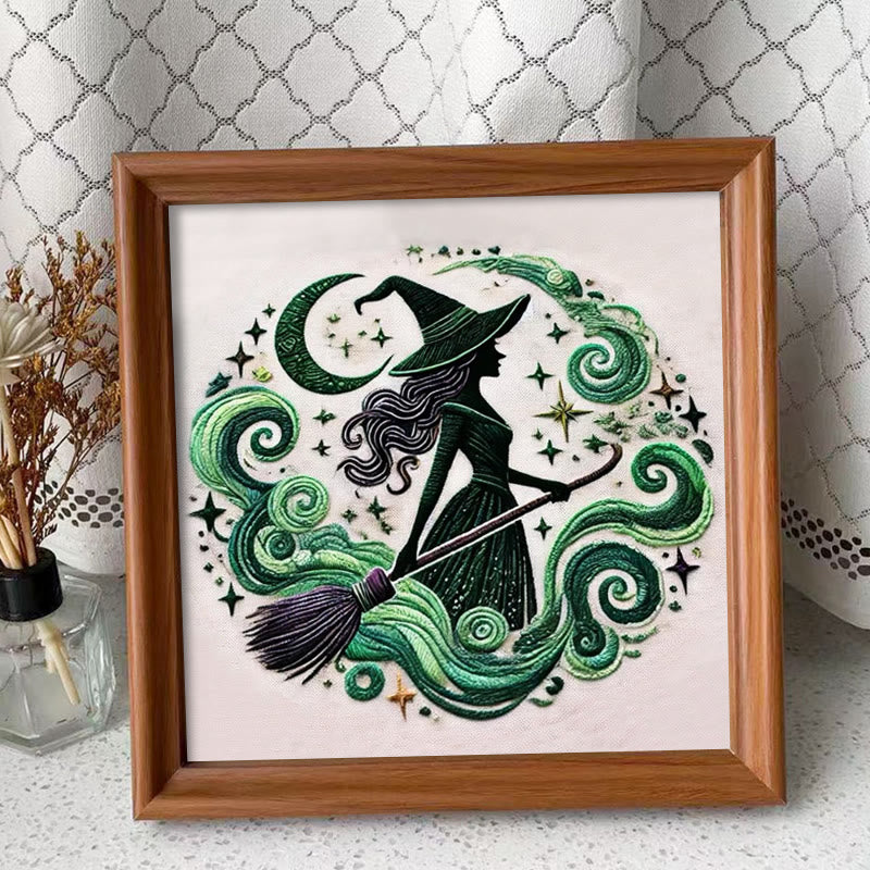 Rubbyoo Embroidery Kit - Green Magical Witch | Halloween Handmade Gifts | Diy Spooky Craft - Embroidery Kit Plus An Extra Frame - image 7