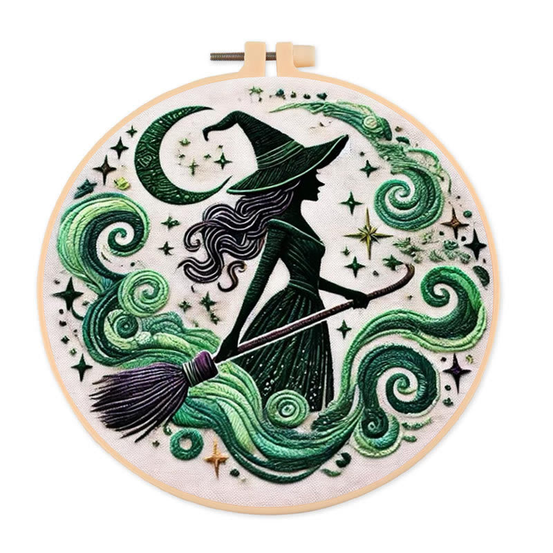 Rubbyoo Embroidery Kit - Green Magical Witch | Halloween Handmade Gifts | Diy Spooky Craft - 20*20cm - image 0
