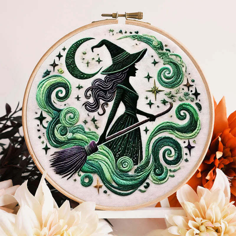 Rubbyoo Embroidery Kit - Green Magical Witch | Halloween Handmade Gifts | Diy Spooky Craft - image 2