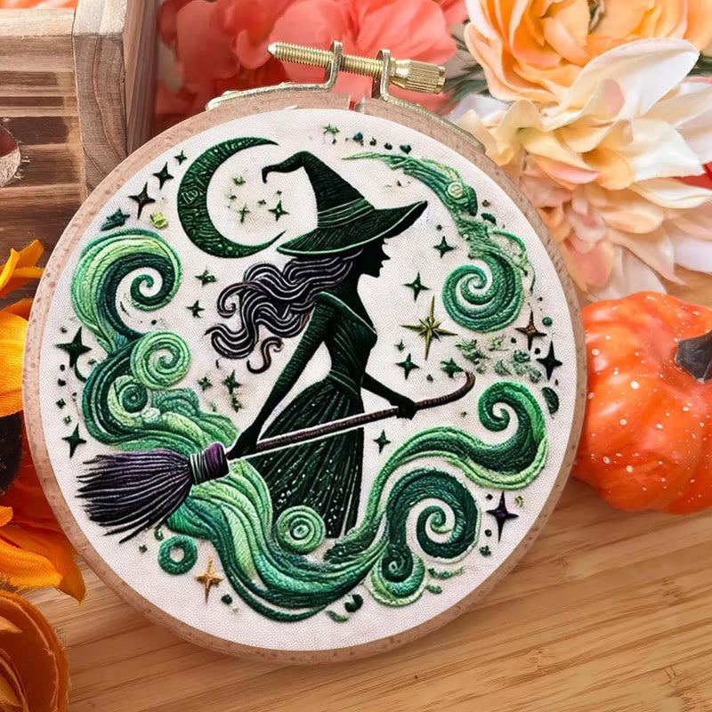 Rubbyoo Embroidery Kit - Green Magical Witch | Halloween Handmade Gifts | Diy Spooky Craft - image 3