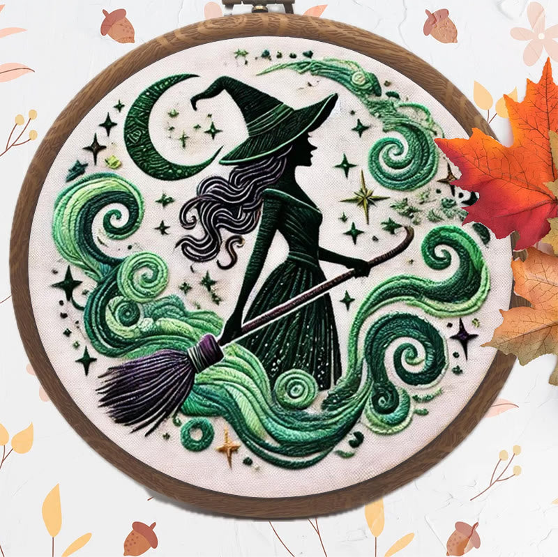 Rubbyoo Embroidery Kit - Green Magical Witch | Halloween Handmade Gifts | Diy Spooky Craft - image 1