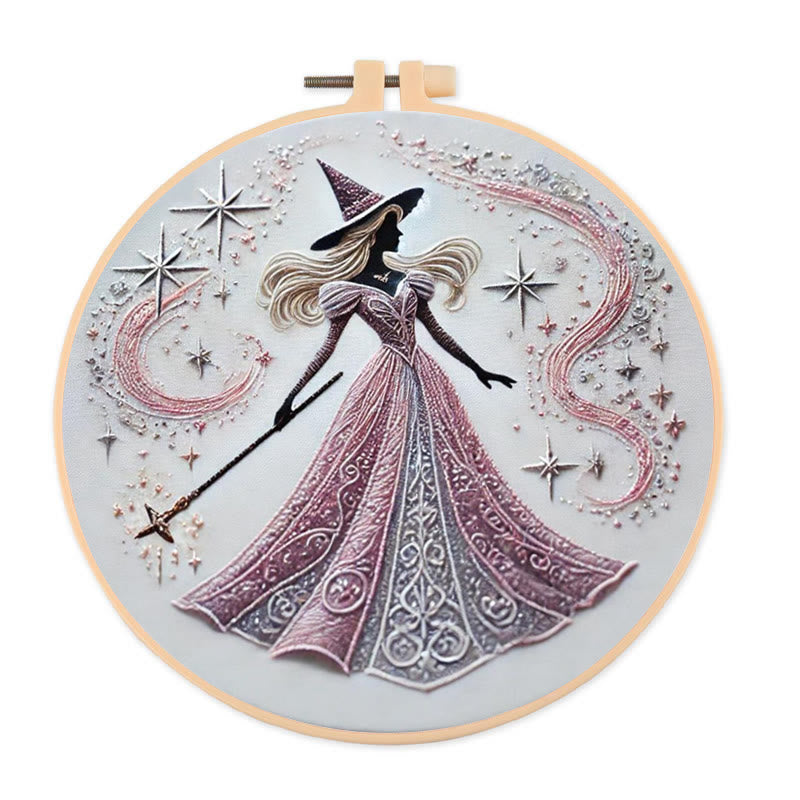 Rubbyoo Embroidery Kit - Pink Magical Witch | Diy Sewing Artwork | Gothic Handmade Set For Beginners - 20*20cm - image 0
