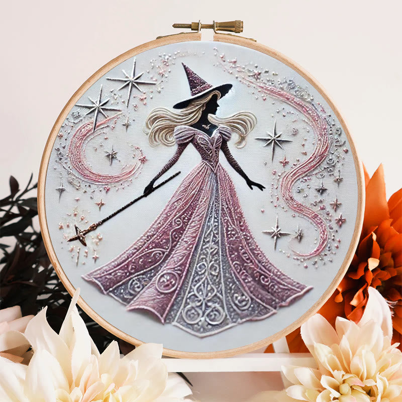 Rubbyoo Embroidery Kit - Pink Magical Witch | Diy Sewing Artwork | Gothic Handmade Set For Beginners - image 1