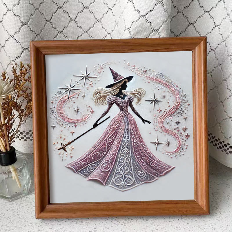Rubbyoo Embroidery Kit - Pink Magical Witch | Diy Sewing Artwork | Gothic Handmade Set For Beginners - Embroidery Kit Plus An Extra Frame - image 9