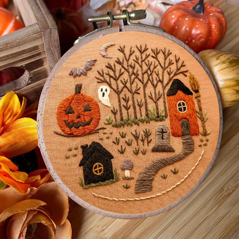 Rubbyoo Embroidery Kit - Halloween Spooky Scene | Great Halloween Decoration |  Diy Handmade Sewing Gifts  - image 1