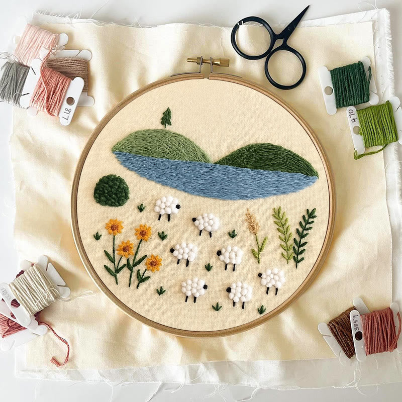 Rubbyoo Embroidery Kit - Sheep By The Lake | Perfect As Desktop Decorations | Diy Handicraft - image 1