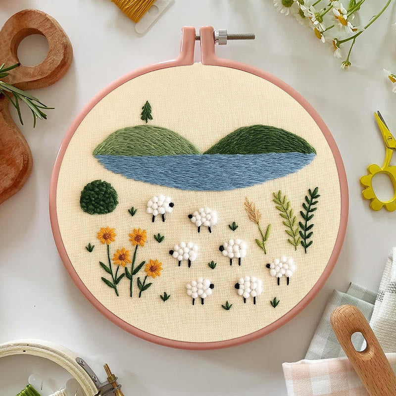 Rubbyoo Embroidery Kit - Sheep By The Lake | Perfect As Desktop Decorations | Diy Handicraft - image 3