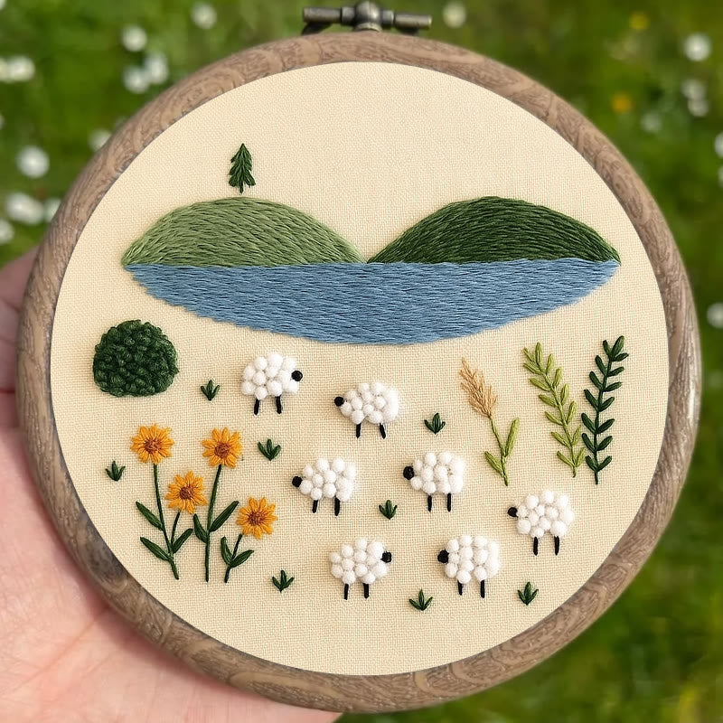 Rubbyoo Embroidery Kit - Sheep By The Lake | Perfect As Desktop Decorations | Diy Handicraft - image 2