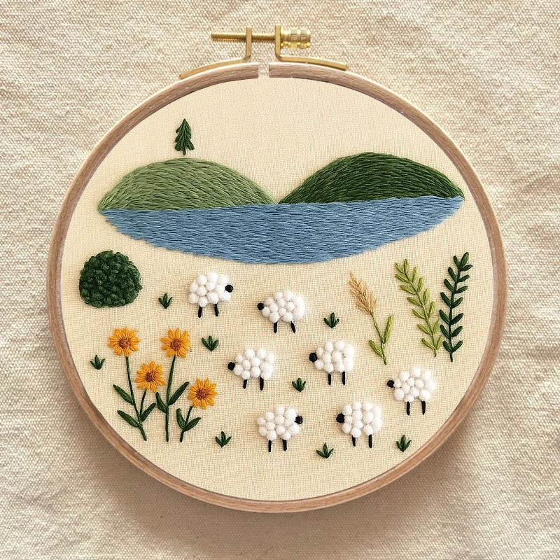 Rubbyoo Embroidery Kit - Sheep By The Lake | Perfect As Desktop Decorations | Diy Handicraft - image 6