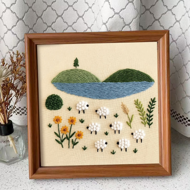 Rubbyoo Embroidery Kit - Sheep By The Lake | Perfect As Desktop Decorations | Diy Handicraft - Embroidery Kit Plus An Extra Frame - image 9