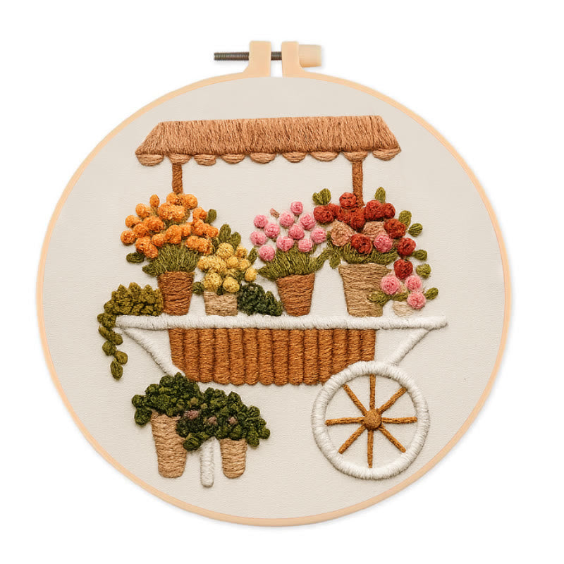 Rubbyoo Embroidery Kit - Charming Flower Cart | Floral Handmade Craft | Nice Wall Decor - 20*20cm - image 0