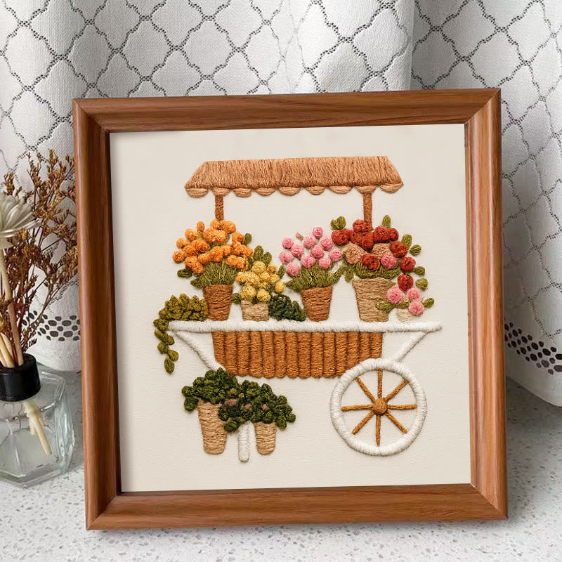 Rubbyoo Embroidery Kit - Charming Flower Cart | Floral Handmade Craft | Nice Wall Decor - Embroidery Kit Plus An Extra Frame - image 9