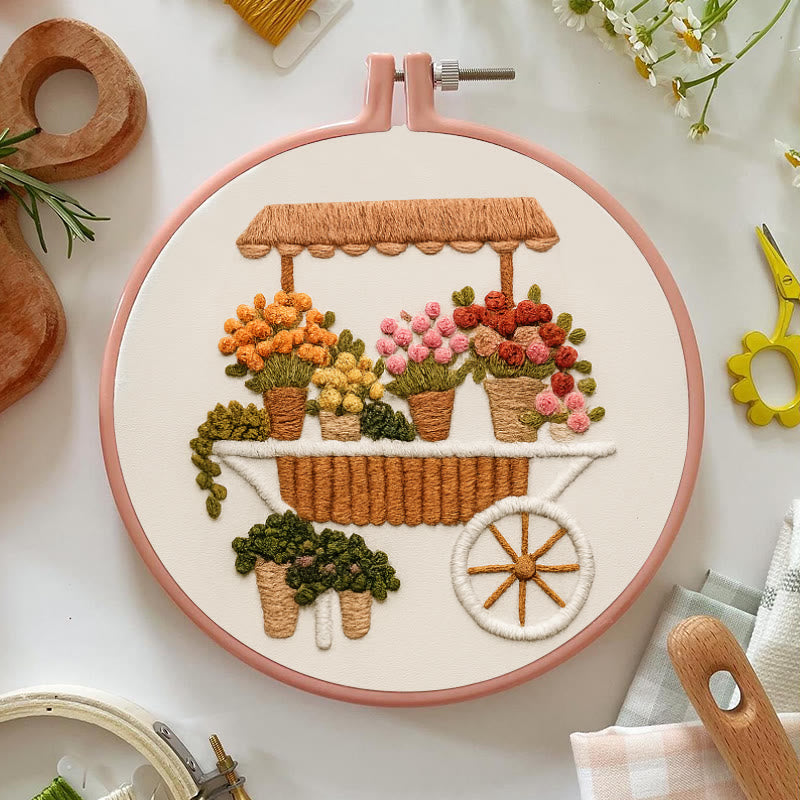 Rubbyoo Embroidery Kit - Charming Flower Cart | Floral Handmade Craft | Nice Wall Decor - image 5