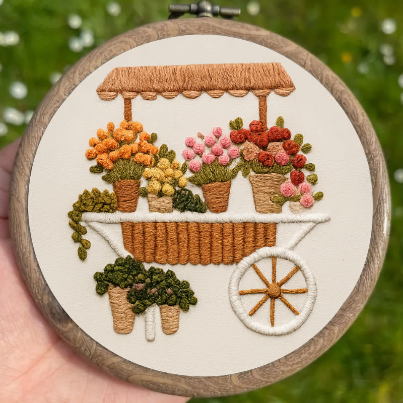 Rubbyoo Embroidery Kit - Charming Flower Cart | Floral Handmade Craft | Nice Wall Decor - image 4