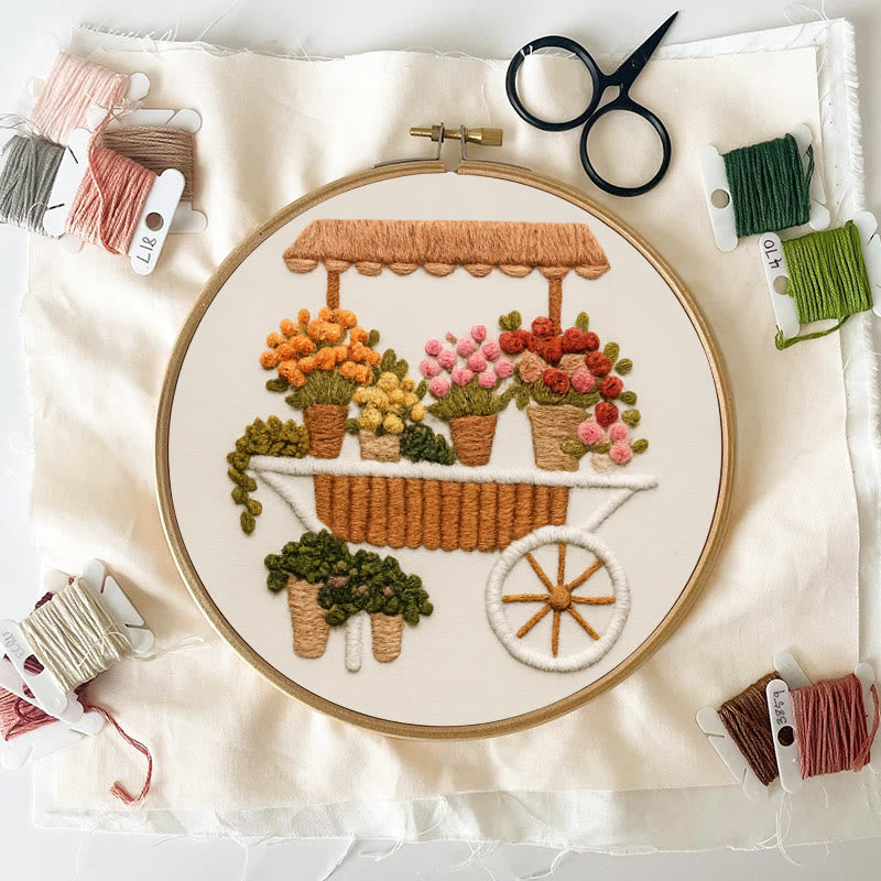 Rubbyoo Embroidery Kit - Charming Flower Cart | Floral Handmade Craft | Nice Wall Decor - image 2