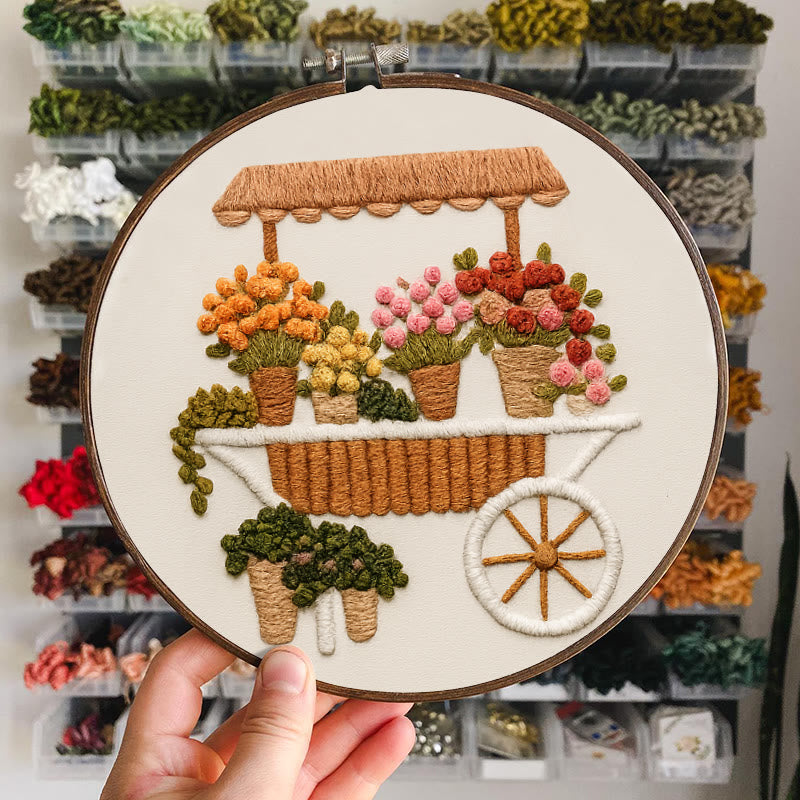 Rubbyoo Embroidery Kit - Charming Flower Cart | Floral Handmade Craft | Nice Wall Decor - image 7
