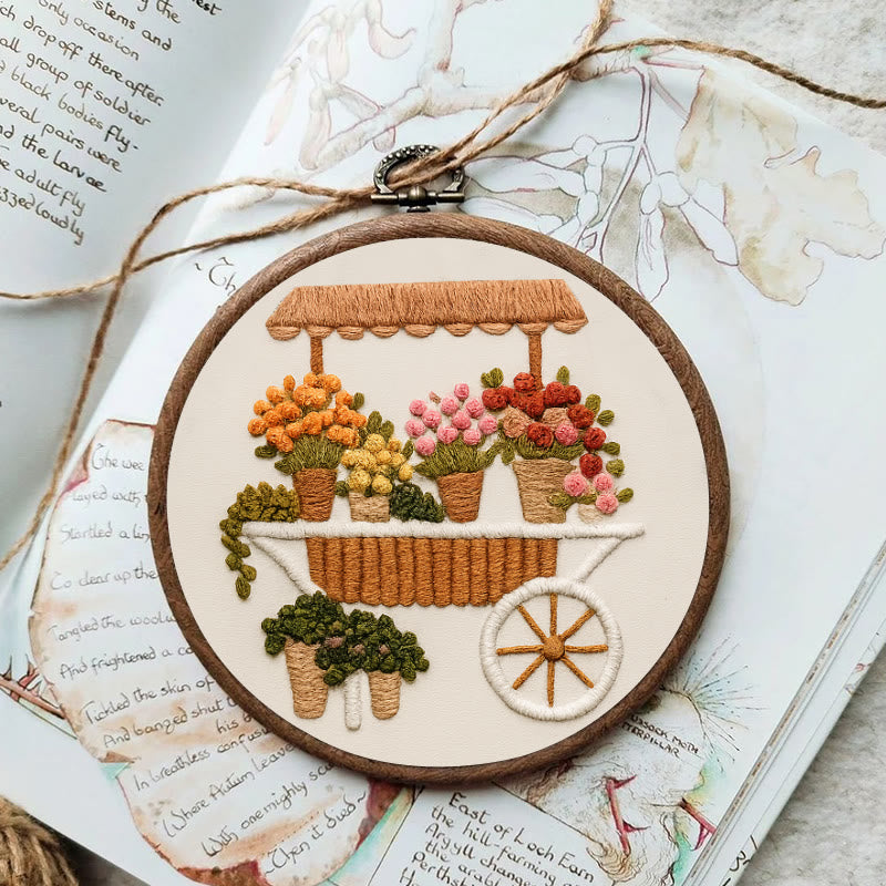 Rubbyoo Embroidery Kit - Charming Flower Cart | Floral Handmade Craft | Nice Wall Decor - image 6