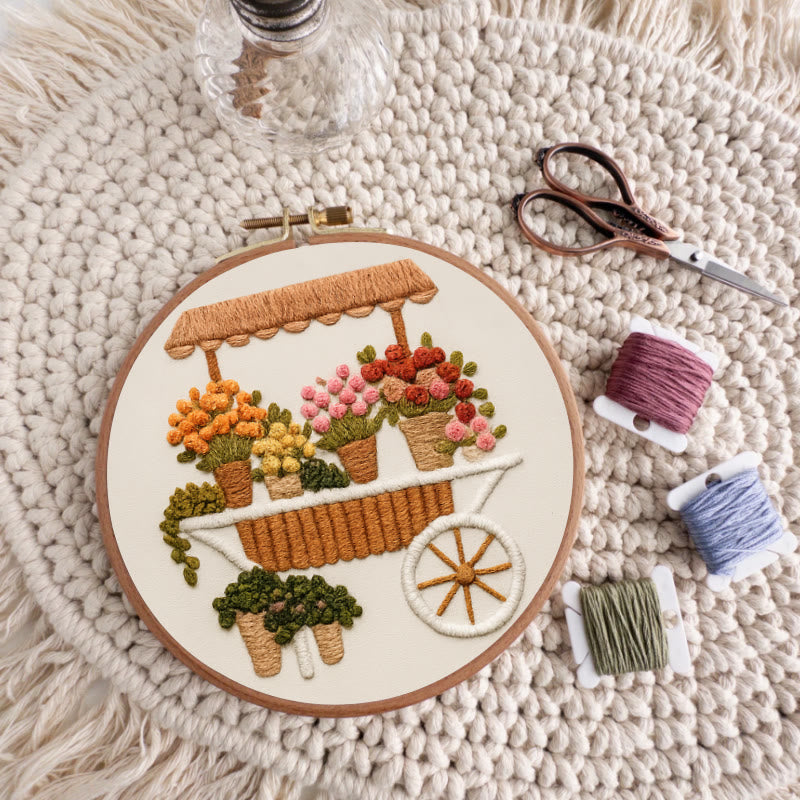 Rubbyoo Embroidery Kit - Charming Flower Cart | Floral Handmade Craft | Nice Wall Decor - image 3