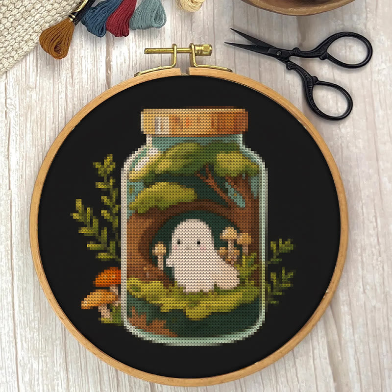 Cross Stitch Kit - Ghost In Jar | Halloween Wall Decor | Spooky Cross Stitch Artwork - image 3