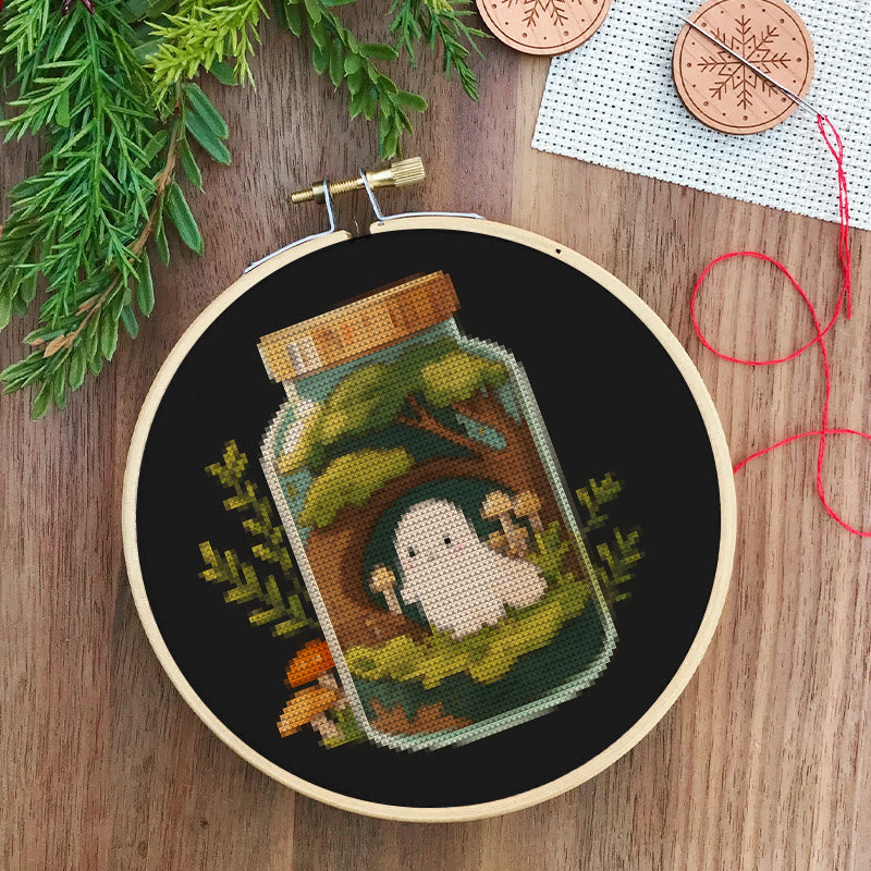 Cross Stitch Kit - Ghost In Jar | Halloween Wall Decor | Spooky Cross Stitch Artwork - image 4