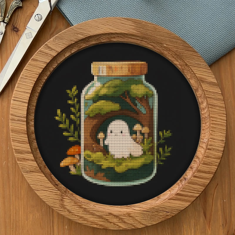 Cross Stitch Kit - Ghost In Jar | Halloween Wall Decor | Spooky Cross Stitch Artwork - image 2