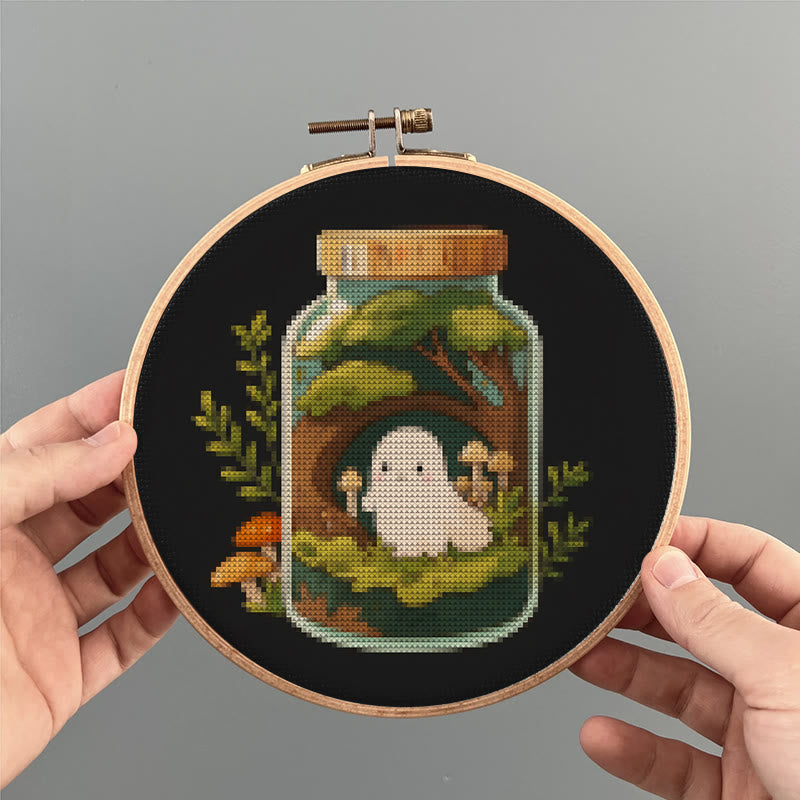 Cross Stitch Kit - Ghost In Jar | Halloween Wall Decor | Spooky Cross Stitch Artwork - image 5