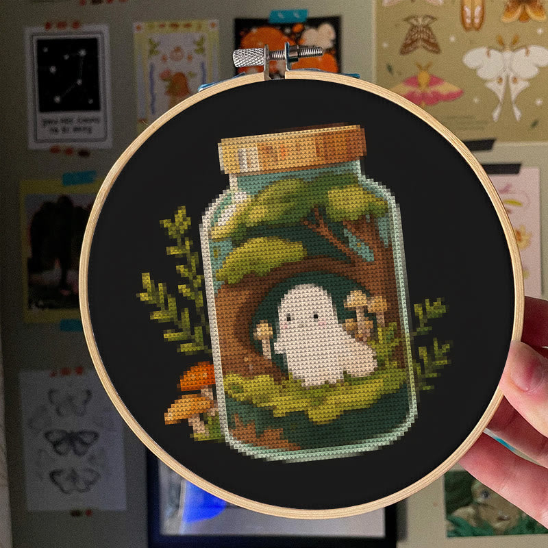 Cross Stitch Kit - Ghost In Jar | Halloween Wall Decor | Spooky Cross Stitch Artwork - image 7
