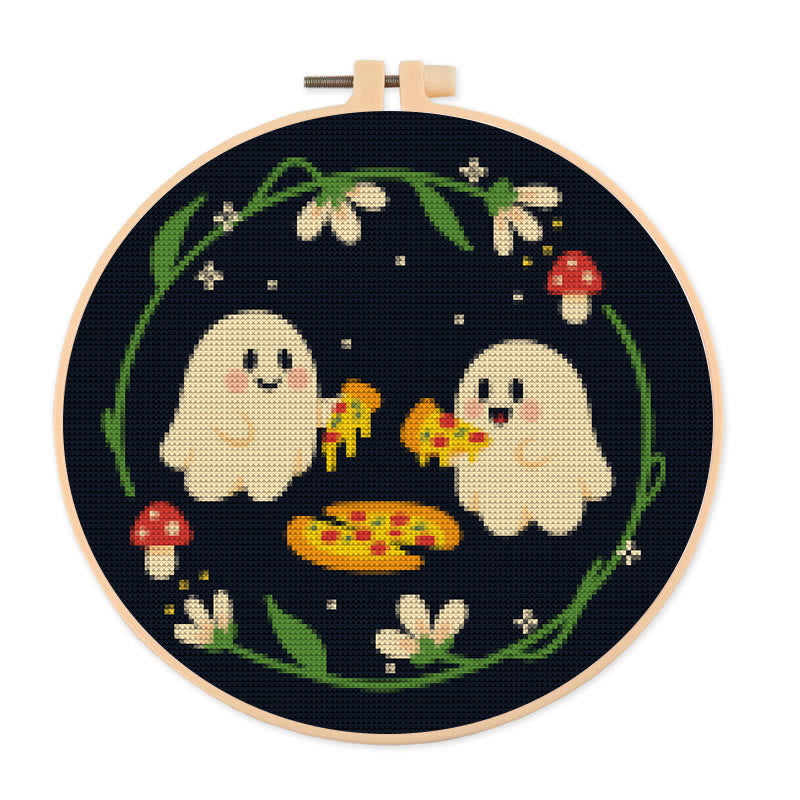  Cross Stitch Kit - Cute Eating Ghost | Halloween Hanging Ornament | Diy Needlework Lovers Gift - 20×20cm - image 0