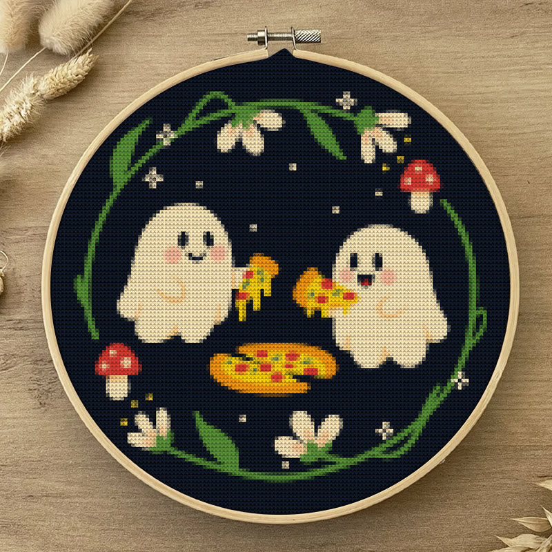  Cross Stitch Kit - Cute Eating Ghost | Halloween Hanging Ornament | Diy Needlework Lovers Gift - image 1
