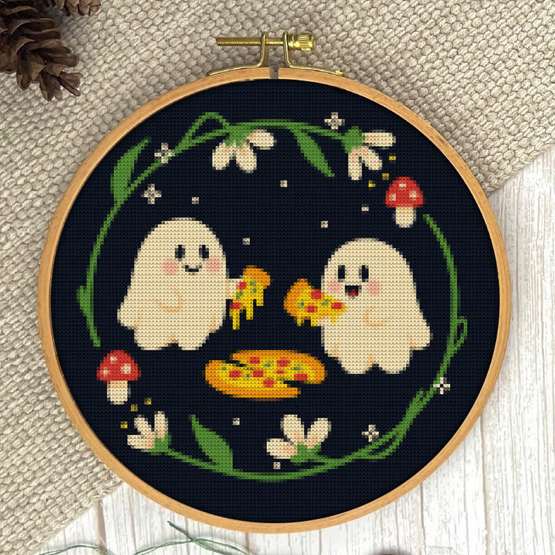  Cross Stitch Kit - Cute Eating Ghost | Halloween Hanging Ornament | Diy Needlework Lovers Gift - image 2