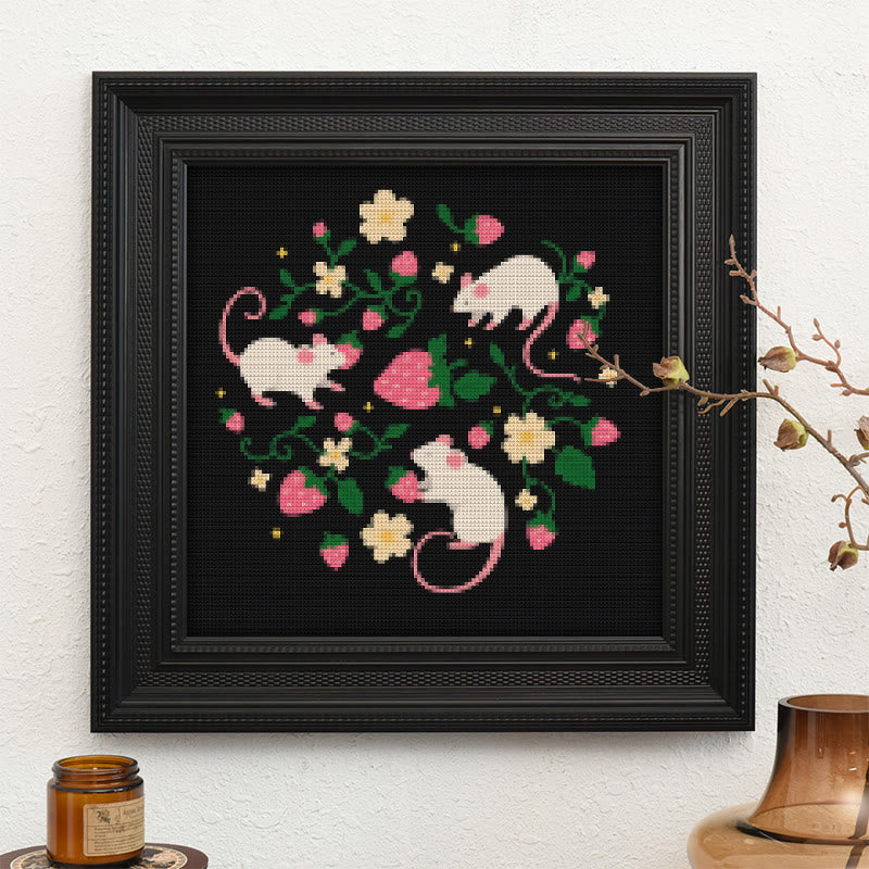  Cross Stitch Kit - Funny Mice With Strawberry |  Gift For Rat Lover | Needlepoint Handicraft - image 7