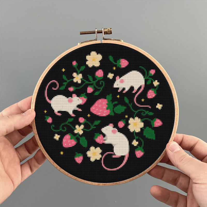  Cross Stitch Kit - Funny Mice With Strawberry |  Gift For Rat Lover | Needlepoint Handicraft - image 6