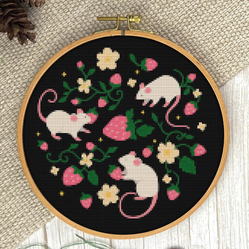  Cross Stitch Kit - Funny Mice With Strawberry |  Gift For Rat Lover | Needlepoint Handicraft - image 1