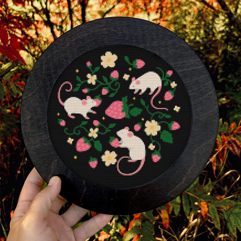  Cross Stitch Kit - Funny Mice With Strawberry |  Gift For Rat Lover | Needlepoint Handicraft - image 2