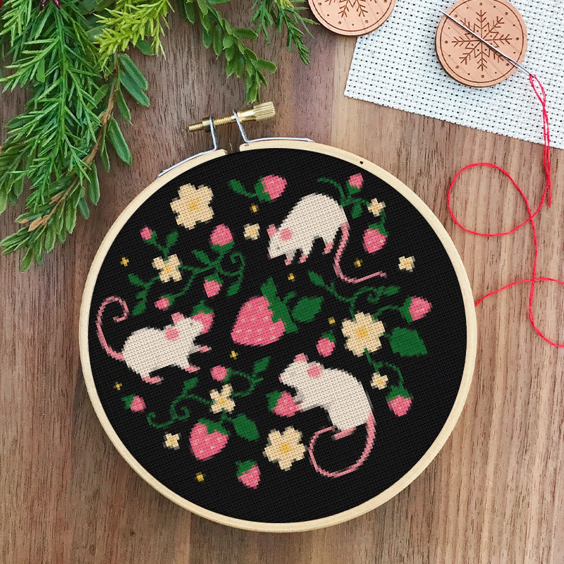  Cross Stitch Kit - Funny Mice With Strawberry |  Gift For Rat Lover | Needlepoint Handicraft - image 8