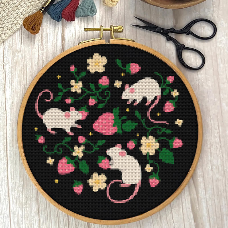  Cross Stitch Kit - Funny Mice With Strawberry |  Gift For Rat Lover | Needlepoint Handicraft - image 9