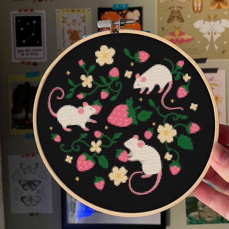  Cross Stitch Kit - Funny Mice With Strawberry |  Gift For Rat Lover | Needlepoint Handicraft - image 5