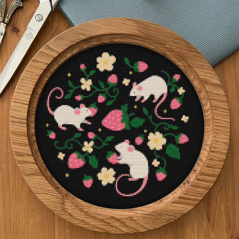  Cross Stitch Kit - Funny Mice With Strawberry |  Gift For Rat Lover | Needlepoint Handicraft - image 4