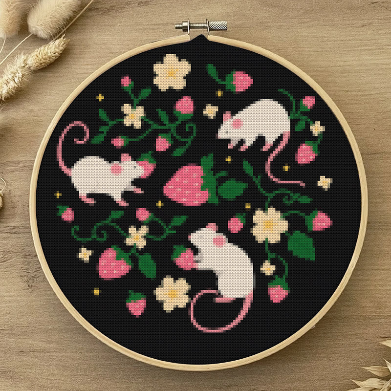  Cross Stitch Kit - Funny Mice With Strawberry |  Gift For Rat Lover | Needlepoint Handicraft - image 3