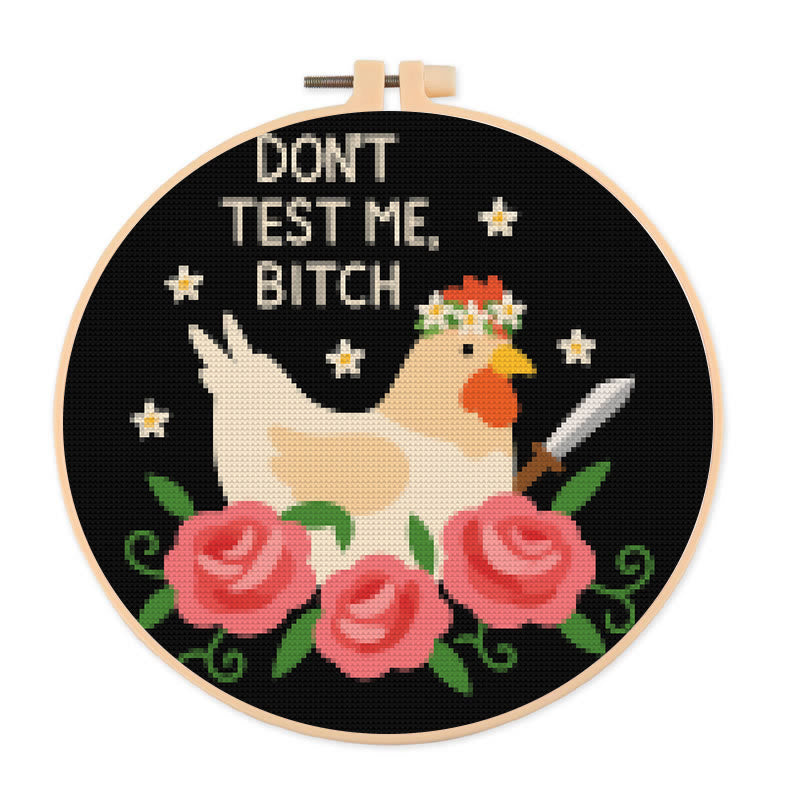 Cross Stitch Kit - Rude Chicken With Roses | Floral Stitch Craft | Creative Handmade Decoration - 20×20cm - image 0