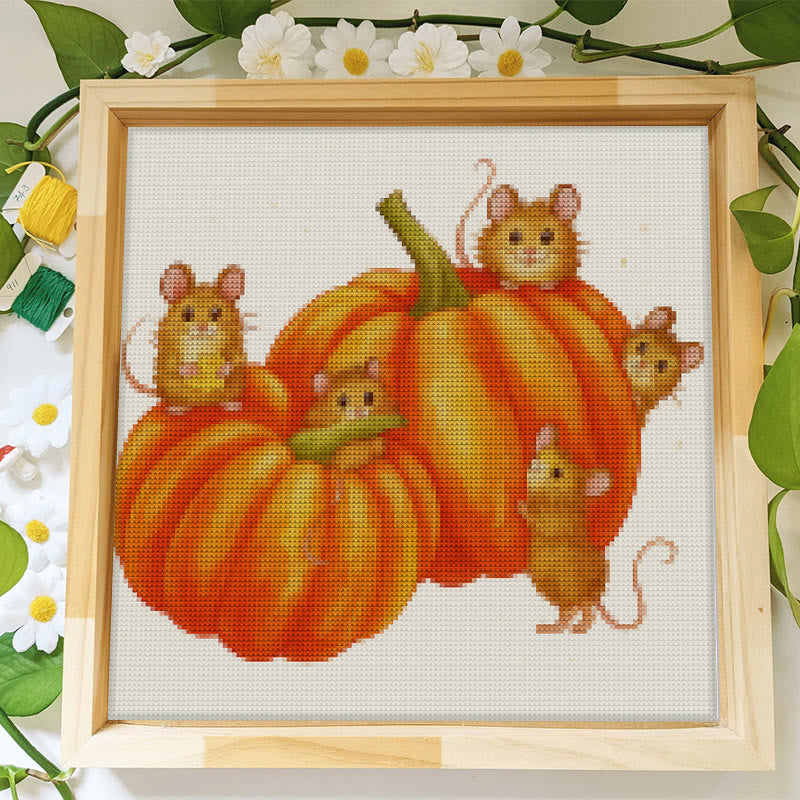 Cross Stitch Kit - Pumpkin Mice | Halloween Handmade Decorations | Needlework For Starter - image 1